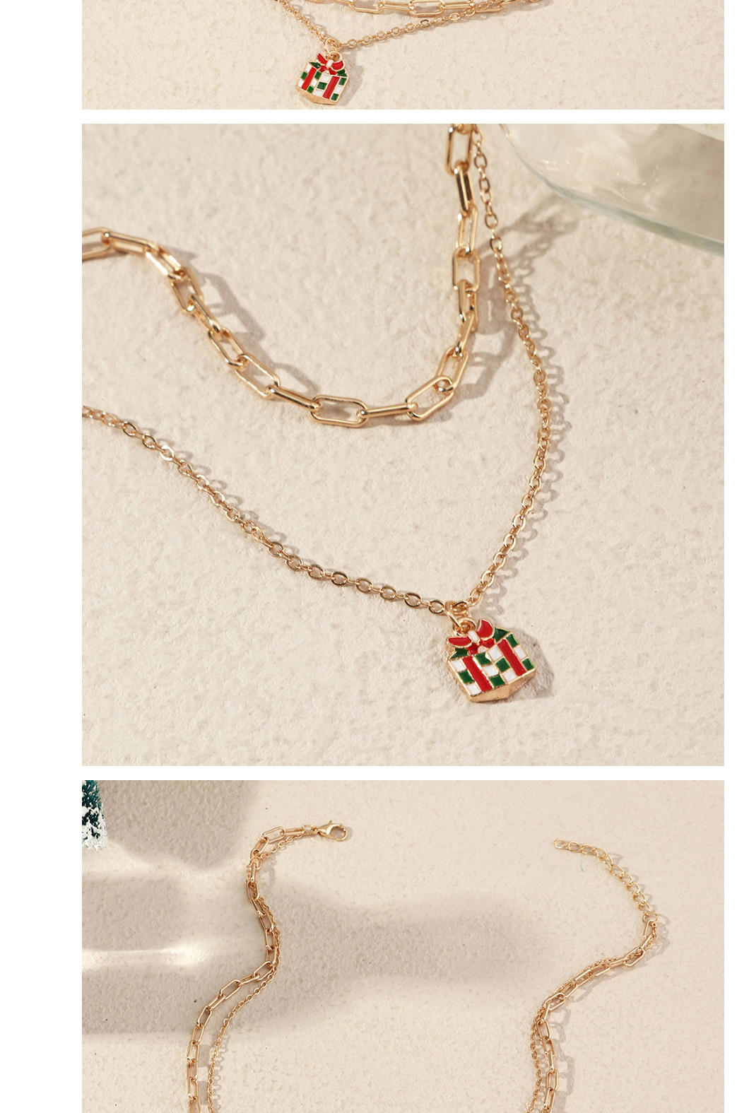 Fashion Snowflake Alloy Dripping Bell Snowflake Christmas Double Necklace,Multi Strand Necklaces