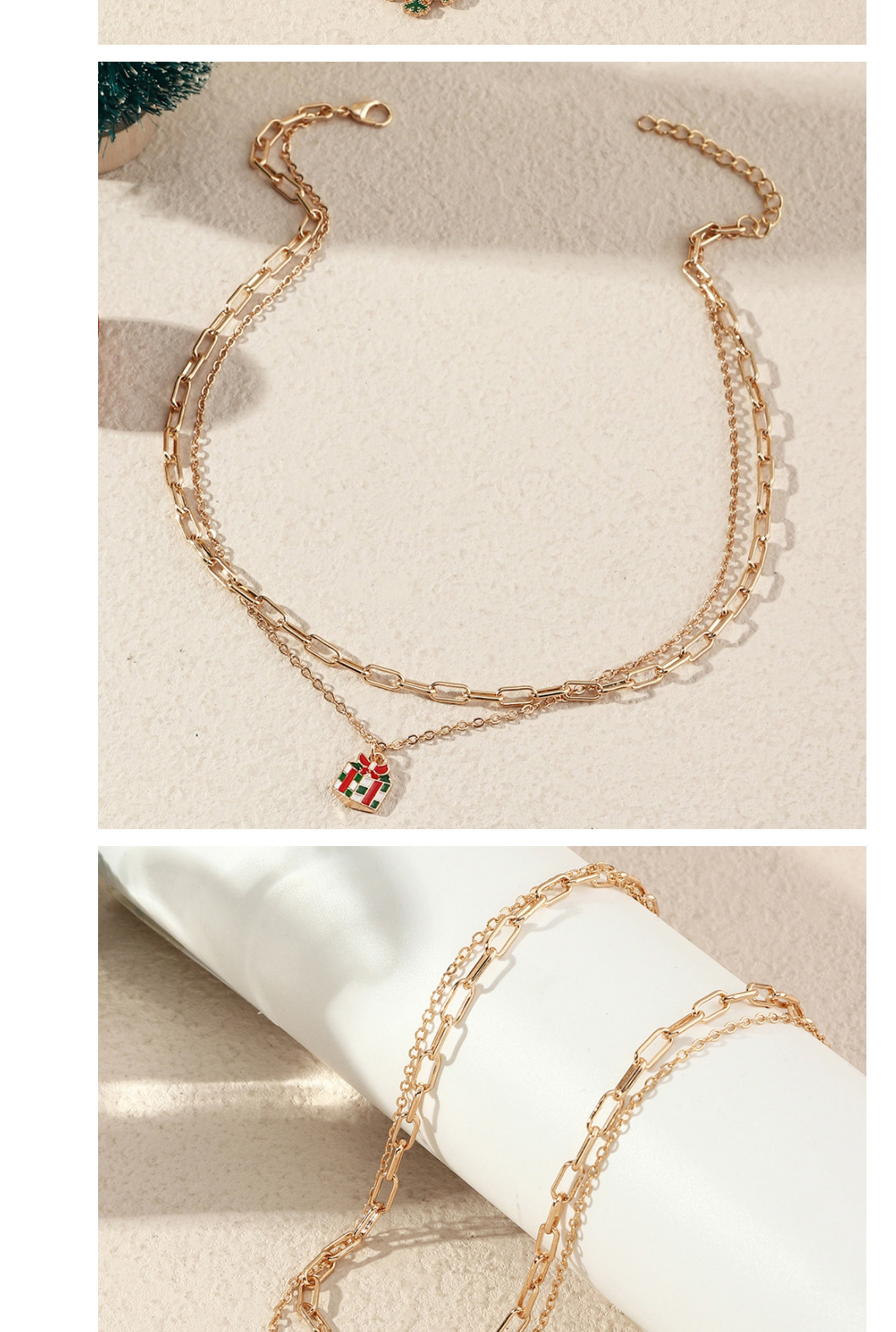 Fashion Snowflake Alloy Dripping Bell Snowflake Christmas Double Necklace,Multi Strand Necklaces