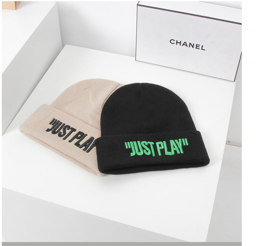Fashion Black Woolen Knit Letter Embroidered Cap,Beanies&Others