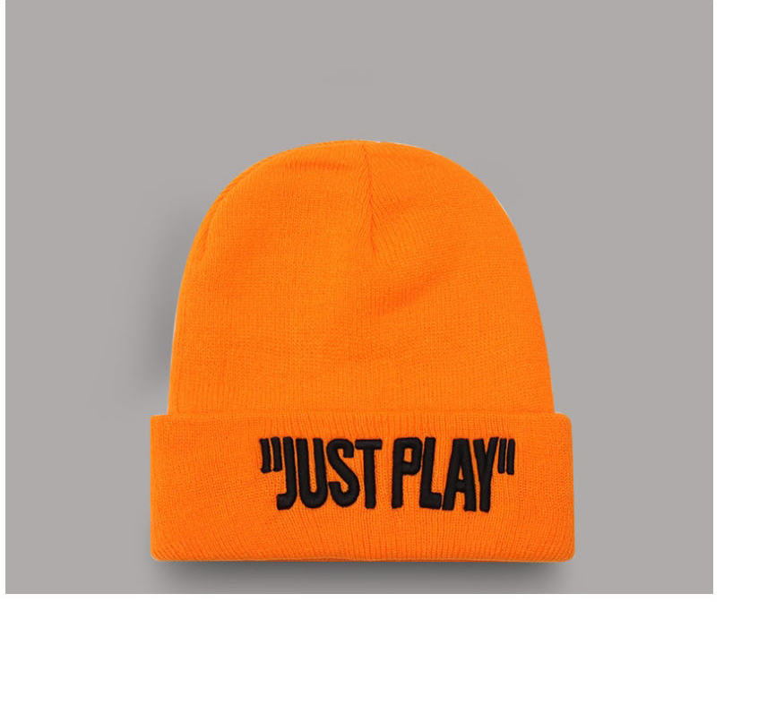 Fashion Orange Woolen Knitted Letter Embroidered Cap,Beanies&Others