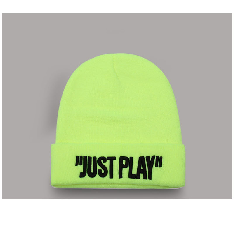 Fashion Fluorescent Green Woolen Knitted Letter Embroidered Cap,Beanies&Others