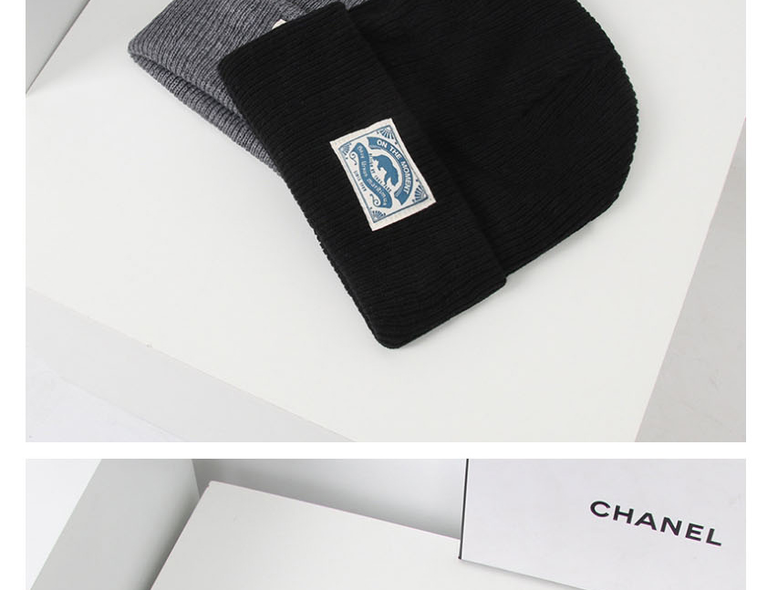 Fashion Black Knitted Hat Polar Bear Patch Wool Beanie,Beanies&Others