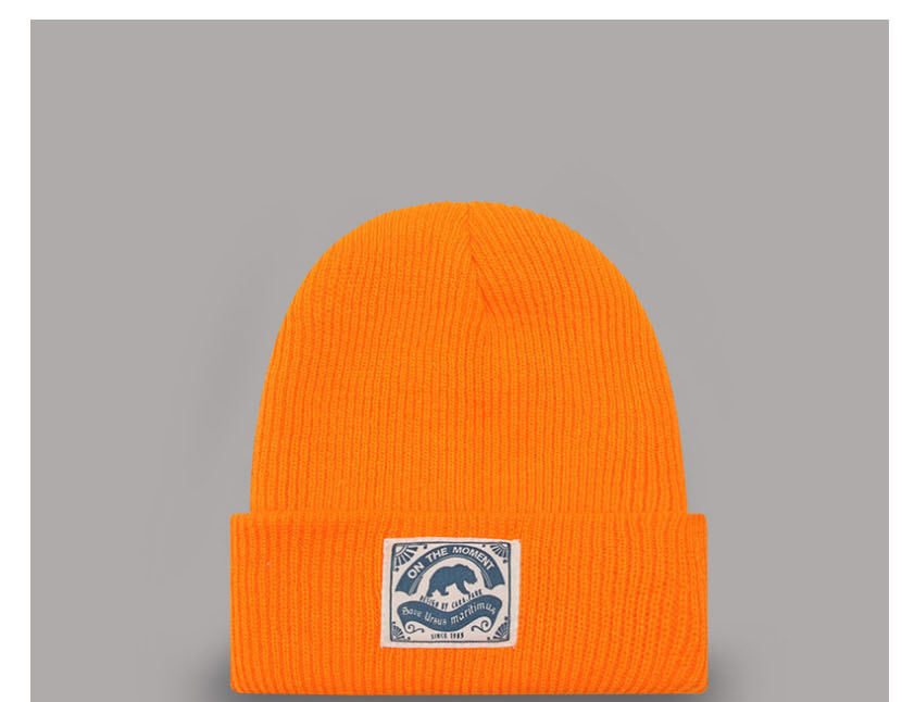 Fashion Orange Knitted Hat Polar Bear Patch Wool Beanie,Beanies&Others