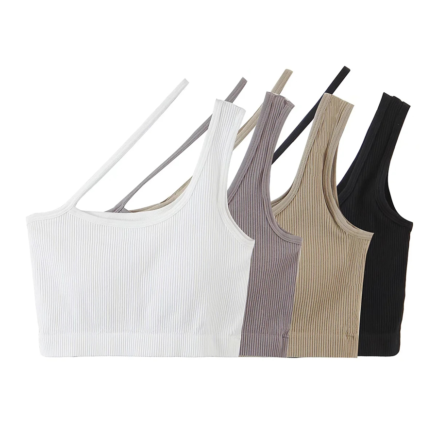 Fashion White Threaded Shoulder Sling,Tank Tops & Camis