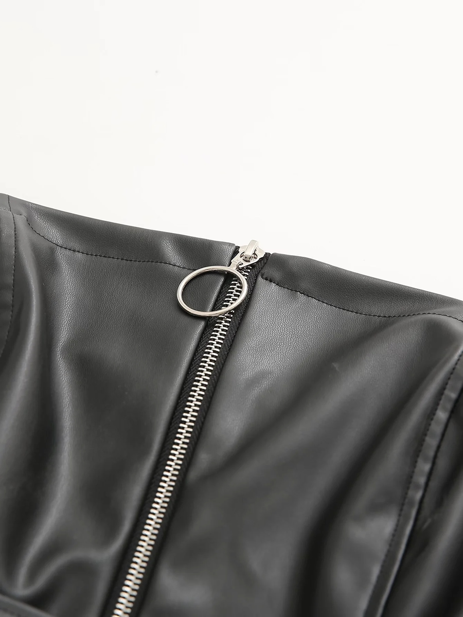 Fashion Black Zip Belt Bag Hip Leather Skirt,Skirts