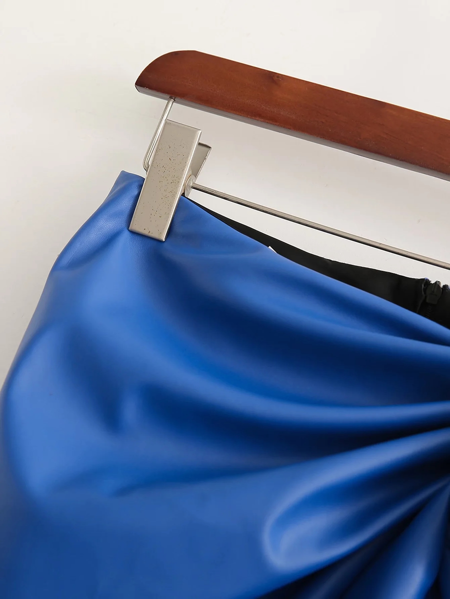 Fashion Blue Pu Knotted Skirt,Skirts