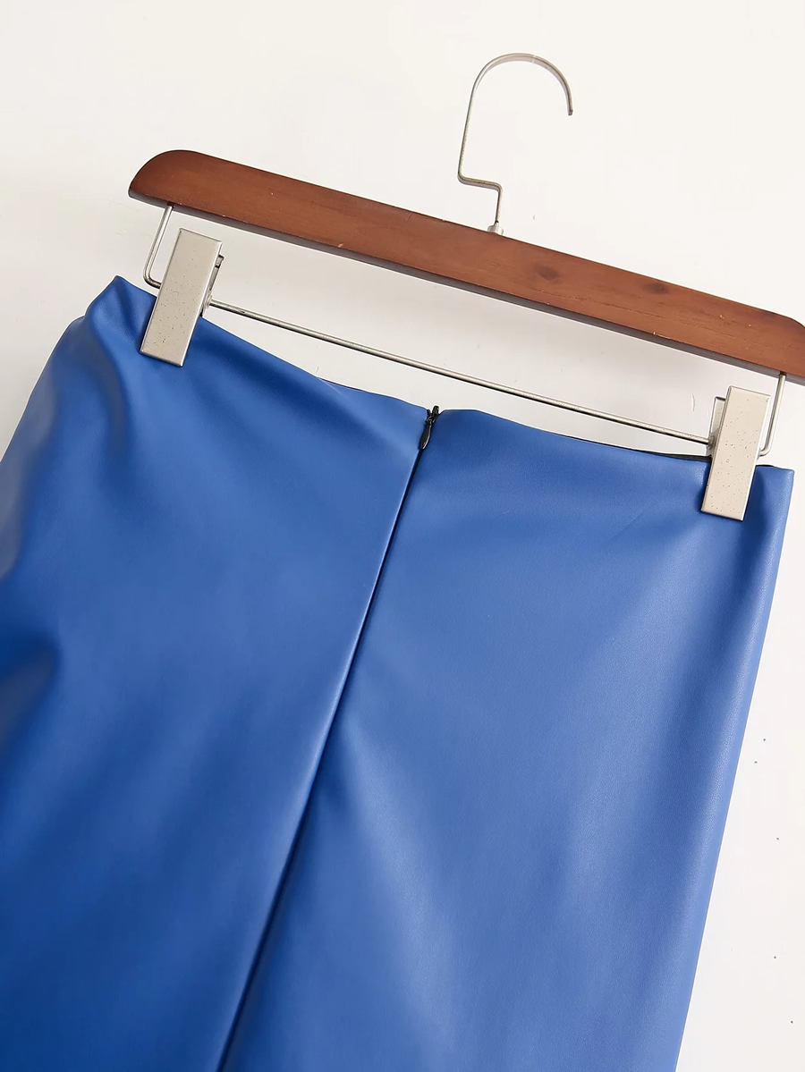 Fashion Blue Pu Knotted Skirt,Skirts
