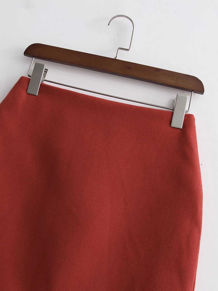 Fashion Brick Red Woolen Skirt,Skirts