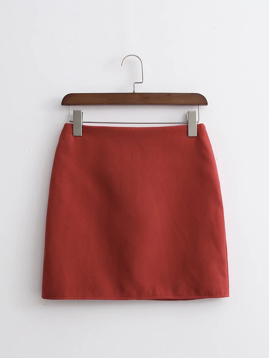 Fashion Brick Red Woolen Skirt,Skirts