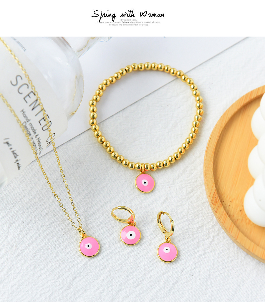 Fashion Pink Copper Drip Oil Eyes Necklace Earrings Bracelet Set,Jewelry Set