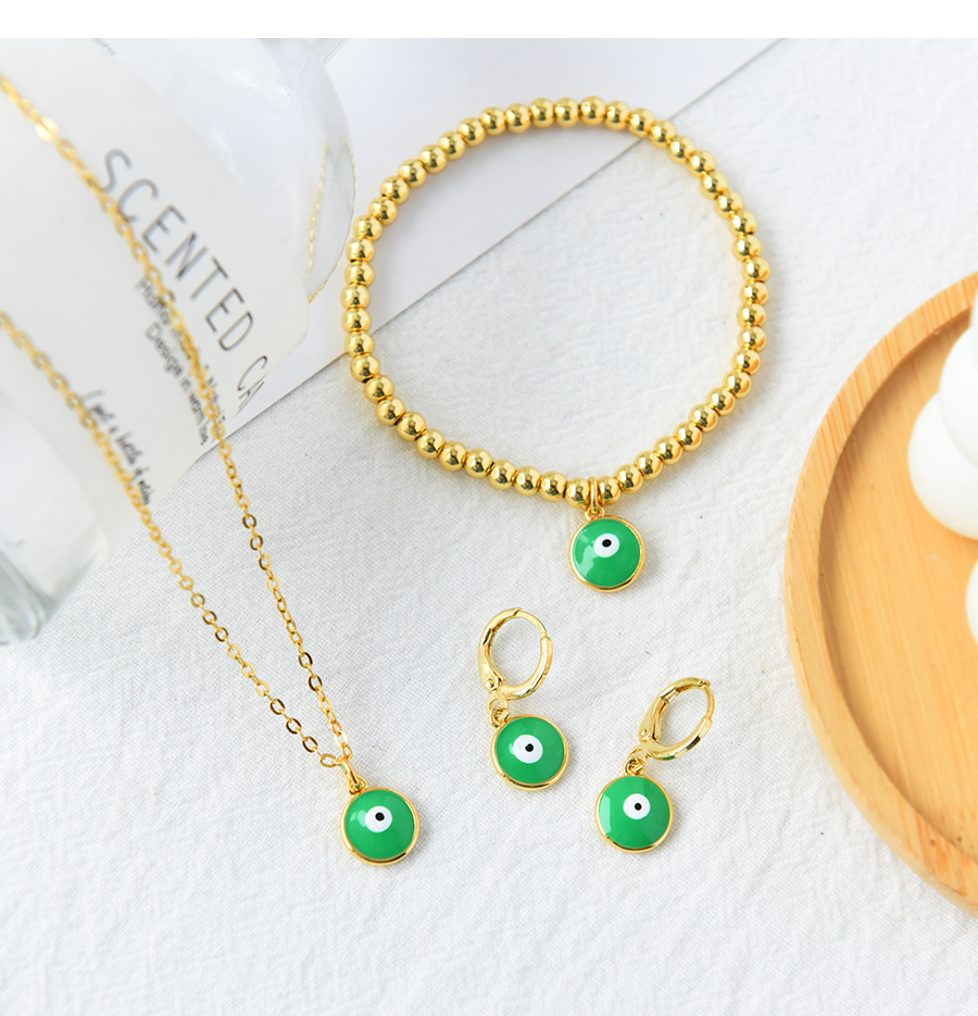 Fashion Green Copper Drip Oil Eyes Necklace Earrings Bracelet Set,Jewelry Set