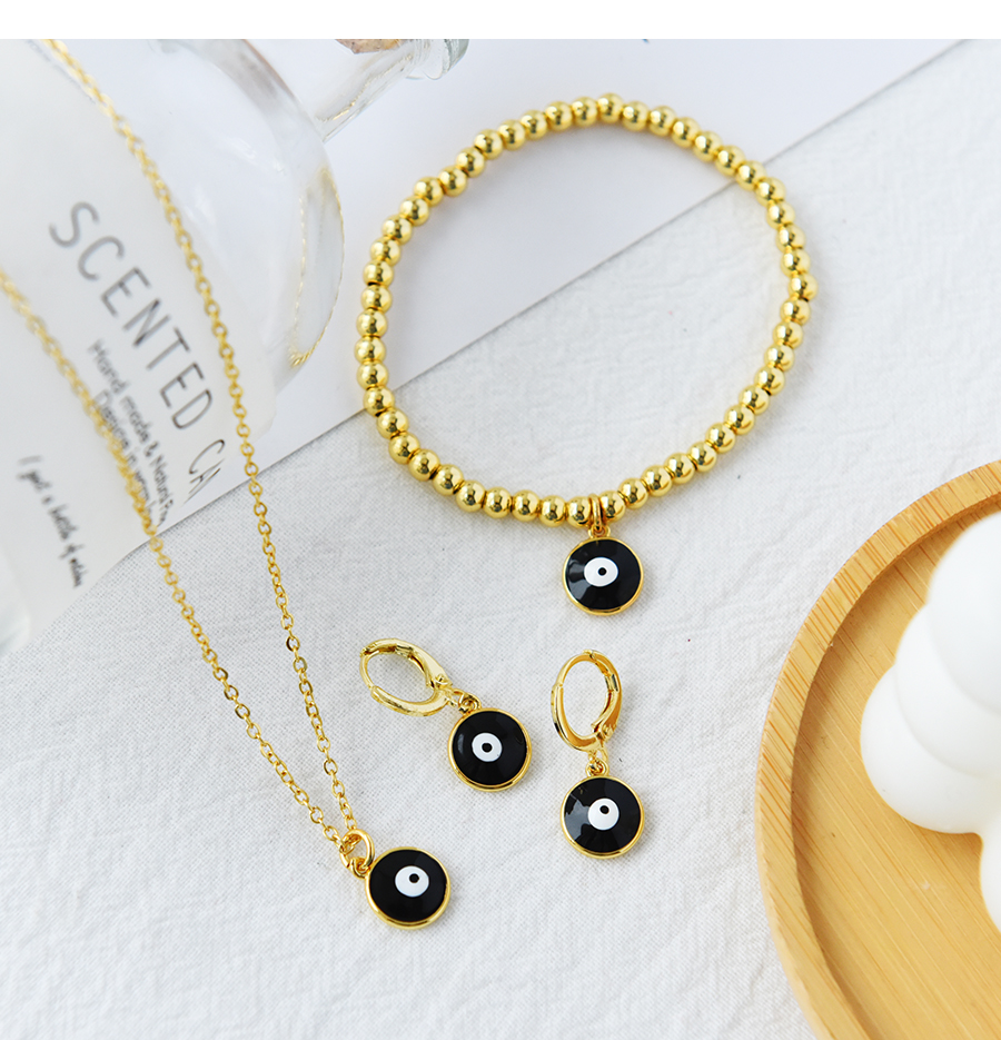 Fashion Yellow Copper Drip Oil Eyes Necklace Earrings Bracelet Set,Jewelry Set