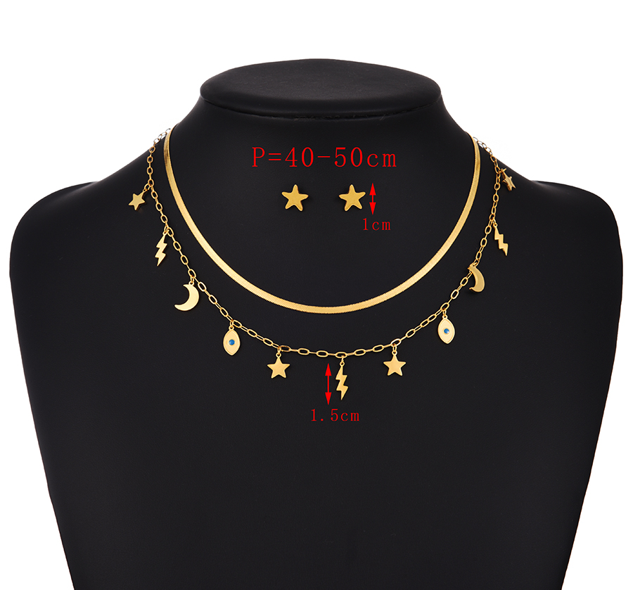 Fashion Gold Color Titanium Steel Star And Moon Double Necklace And Earrings Set,Jewelry Set
