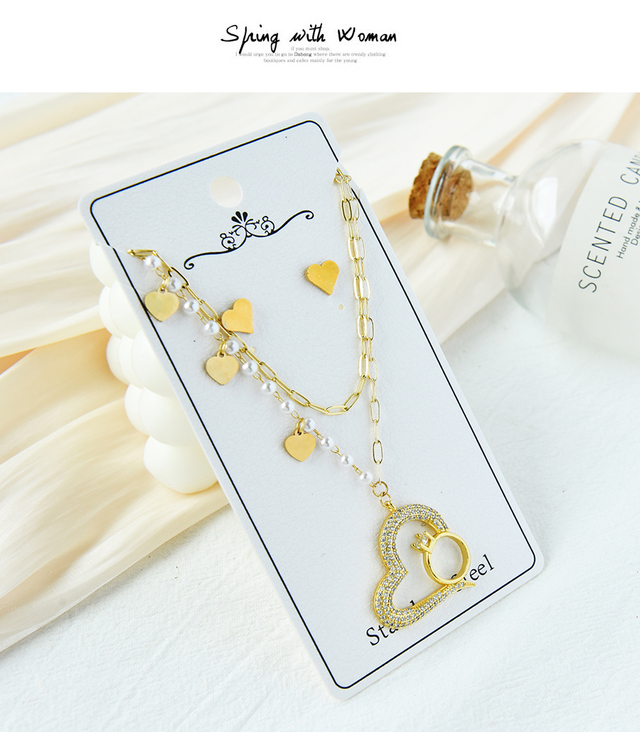 Fashion Gold Color Titanium Steel Double Layer Pearl Love Necklace And Earrings Set,Jewelry Set