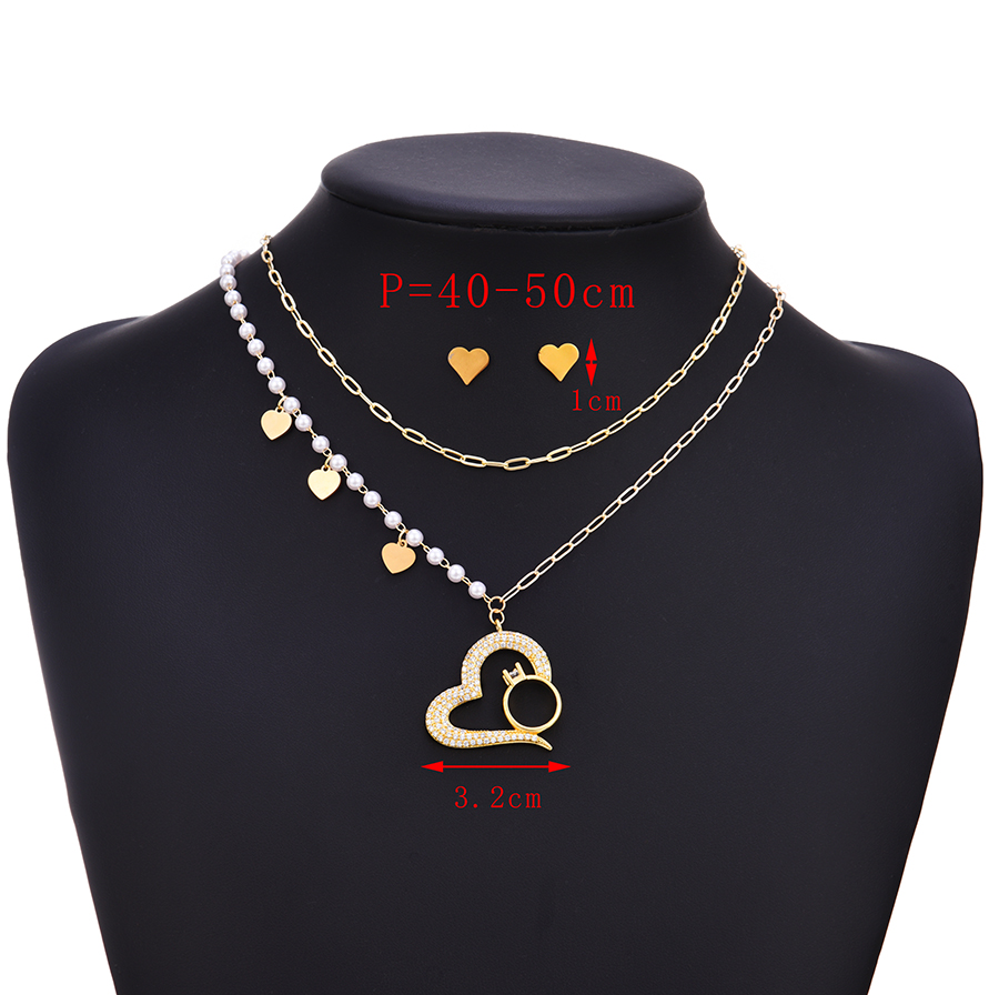 Fashion Gold Color Titanium Steel Double Layer Pearl Love Necklace And Earrings Set,Jewelry Set