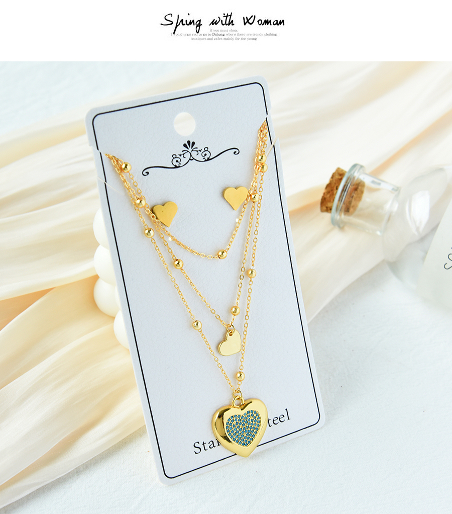 Fashion Gold Color Titanium Steel Multi-layer Love Necklace And Earrings Set,Jewelry Set