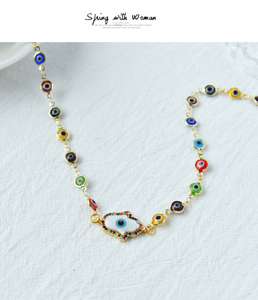 Fashion Color Titanium Steel Inlaid Zirconium Palm Eye Necklace Gold Plated,Necklaces