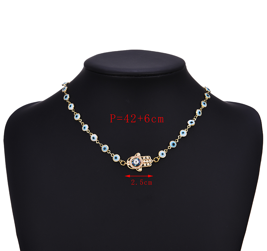 Fashion Gold Color Titanium Steel Inlaid Zirconium Palm Eye Necklace Gold Plated,Necklaces