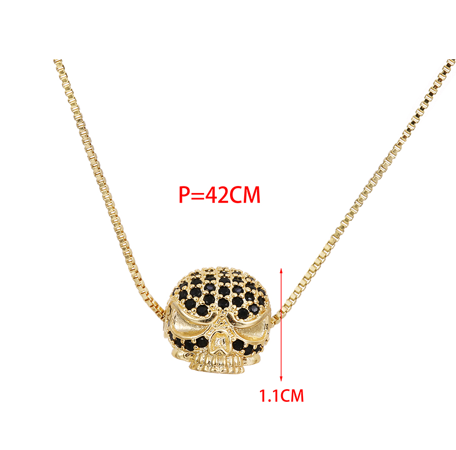Fashion Golden-5 Copper Inlaid Zirconium Skull Necklace,Necklaces