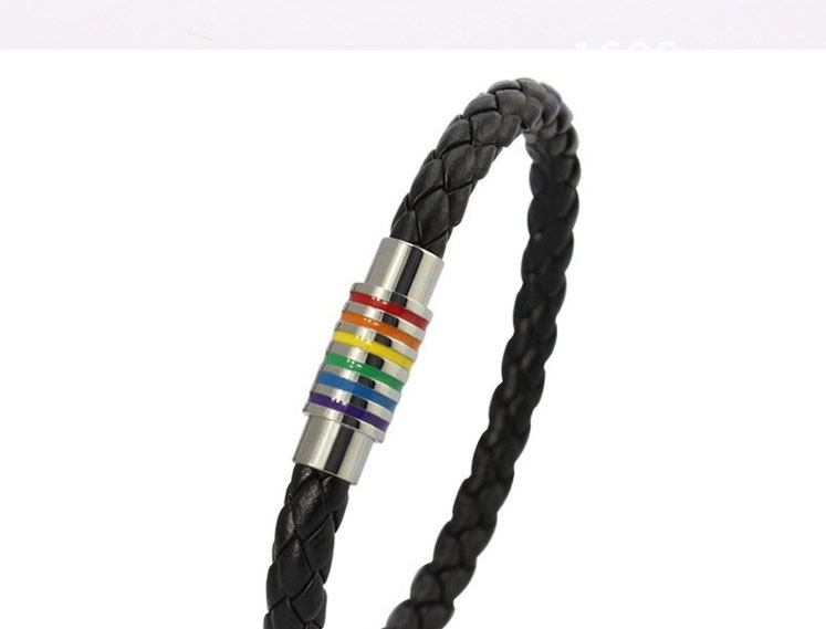 Fashion Red Yellow And Blue 5mm Holes Titanium Steel Magnet Buckle Leather Cord Bracelet,Bracelets