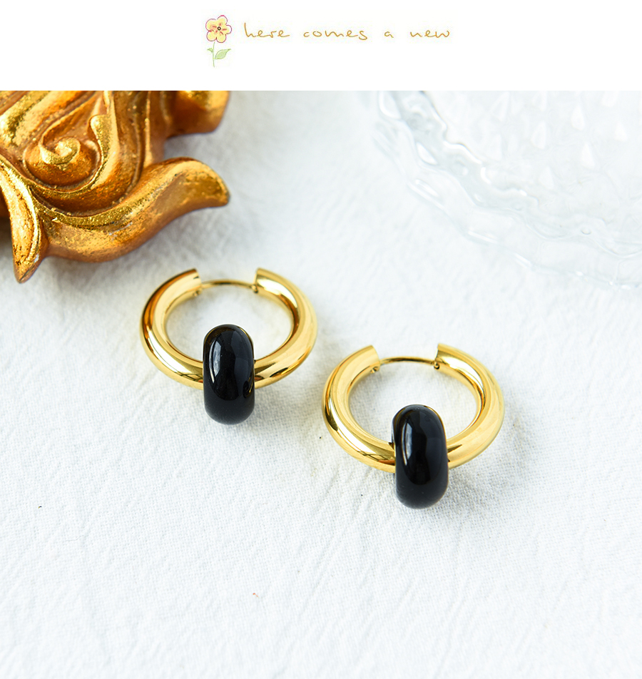 Fashion Black Copper Geometric Natural Stone Ear Ring,Earrings