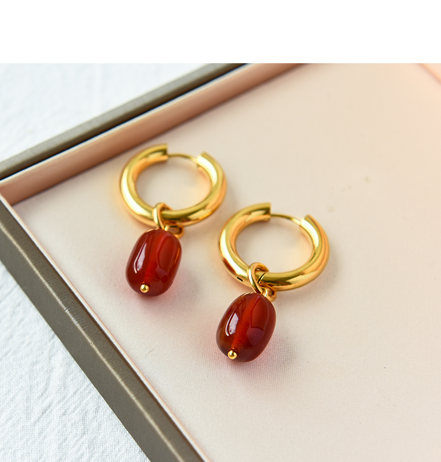 Fashion Red Copper Geometric Natural Stone Earrings,Earrings