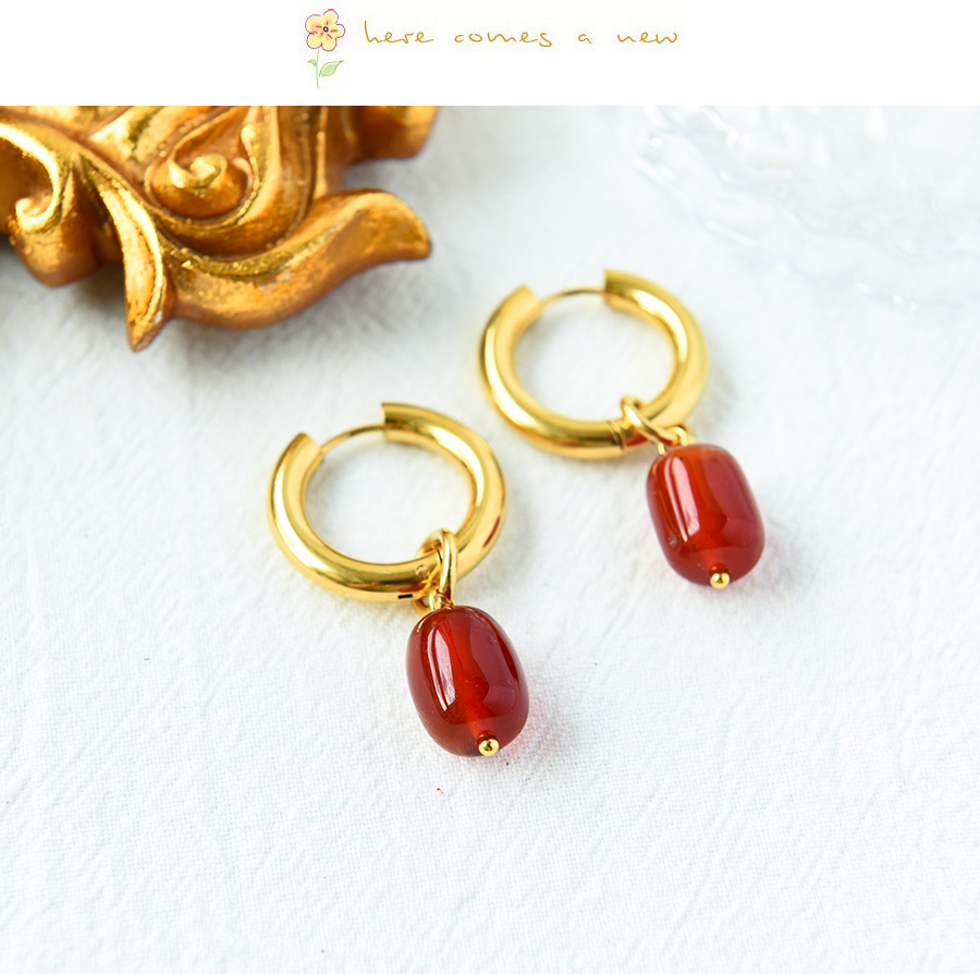 Fashion Red Copper Geometric Natural Stone Earrings,Earrings
