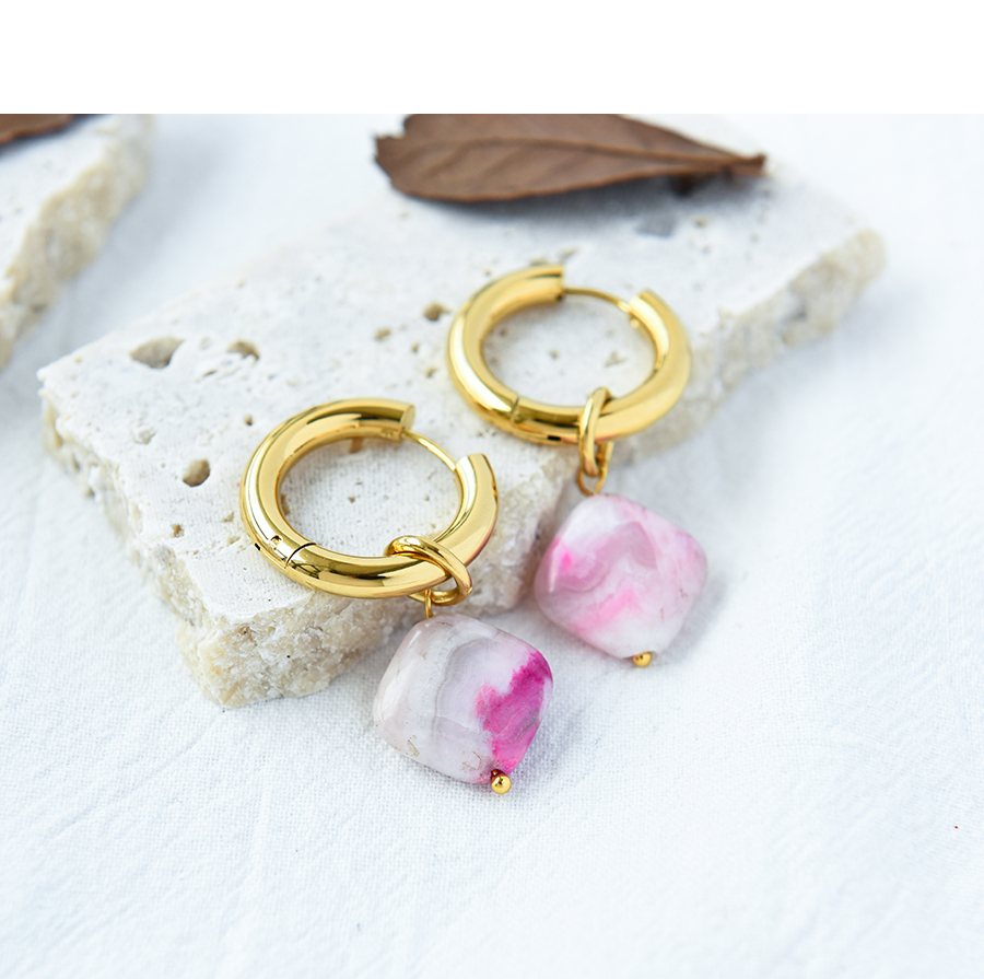 Fashion Pink Copper Square Natural Stone Ear Ring,Earrings