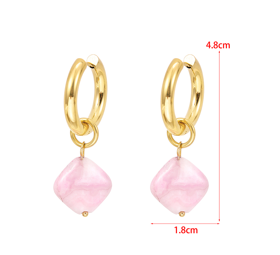 Fashion Pink Copper Square Natural Stone Ear Ring,Earrings