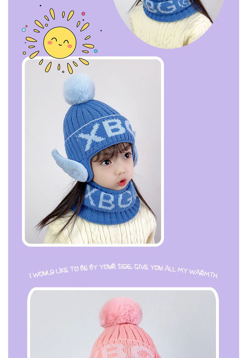 Fashion Pink Wool Letter Knitted Wool Ball Wing Pullover Hat,Beanies&Others
