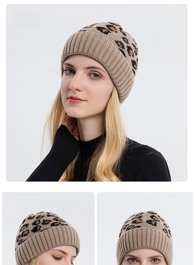 Fashion Wine Red Leopard-print Knitted Hollow Top Hat,Beanies&Others