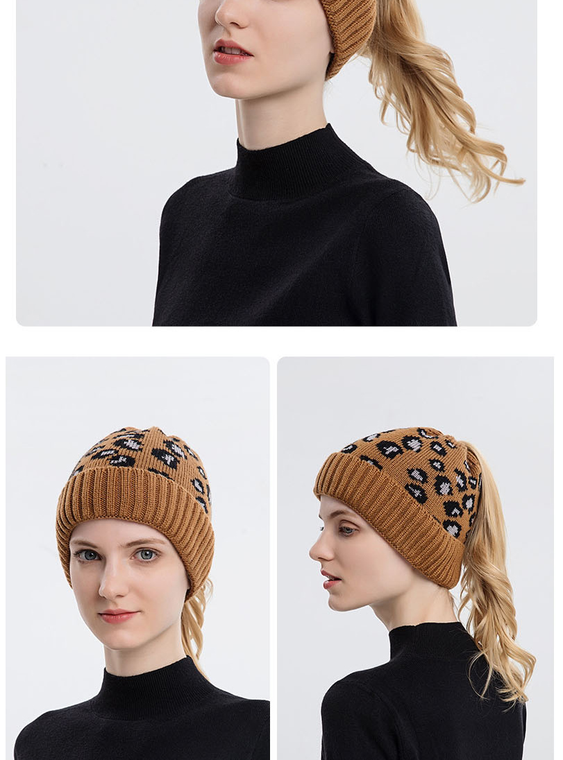 Fashion Pink Leopard-print Knitted Hollow Top Hat,Beanies&Others