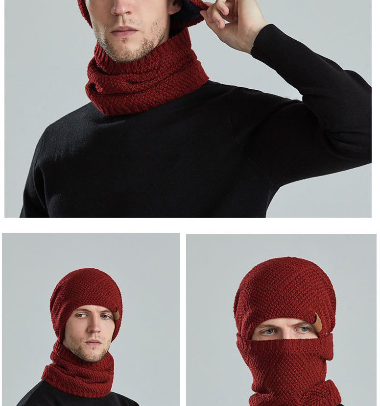 Fashion Wine Red Woolen Knitted Label Scarf Set,Beanies&Others
