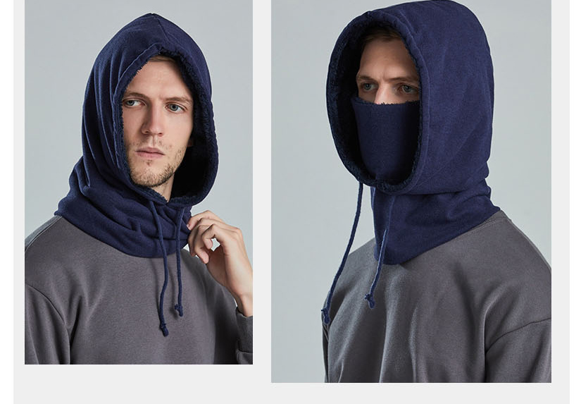 Fashion Navy Fleece Hooded Scarf Mask Set,Beanies&Others