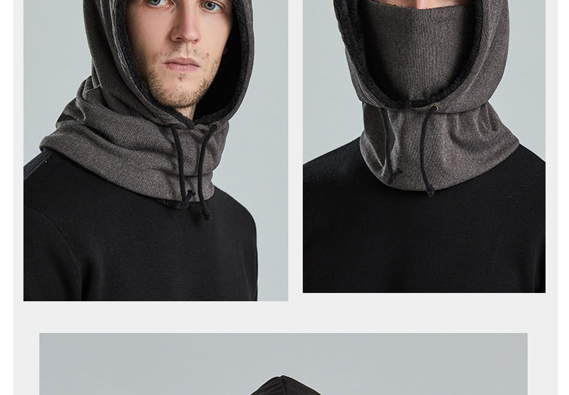Fashion Black Fleece Hooded Scarf Mask Set,Beanies&Others