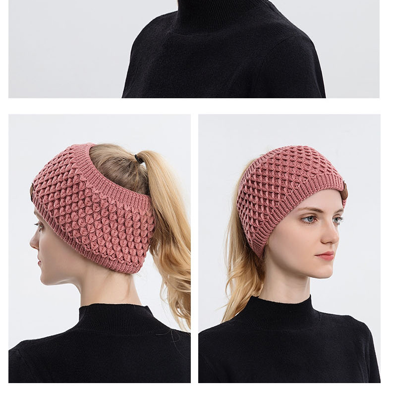 Fashion Pink Woolen Knitted Wide-sided Hollow Top Headband,Beanies&Others