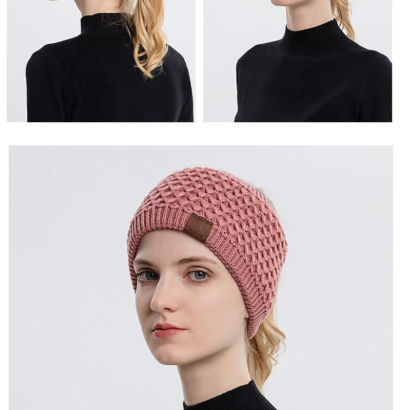 Fashion Pink Woolen Knitted Wide-sided Hollow Top Headband,Beanies&Others