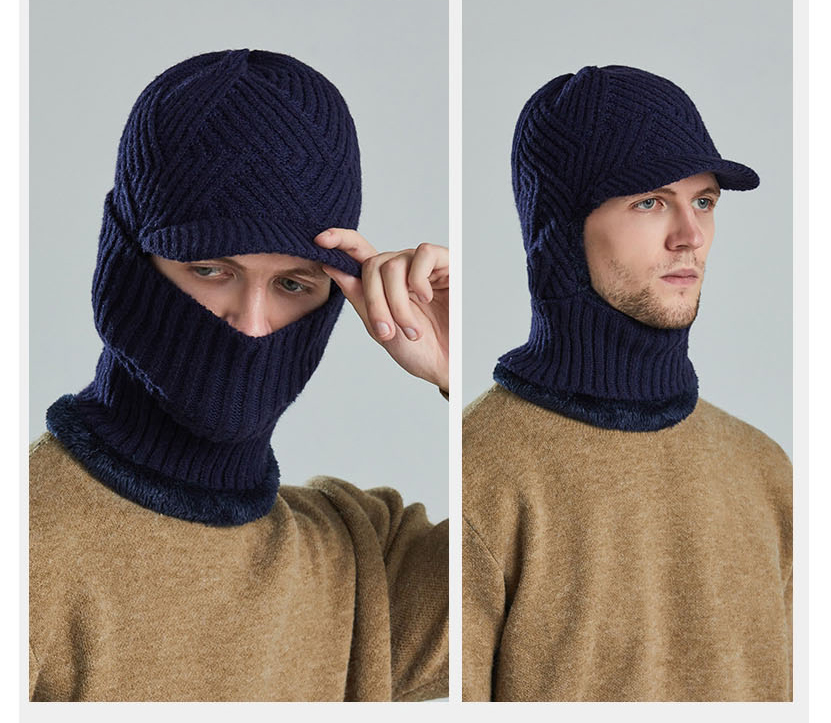 Fashion Navy Short Brim Woolen Knit Cap And Scarf Set,Beanies&Others