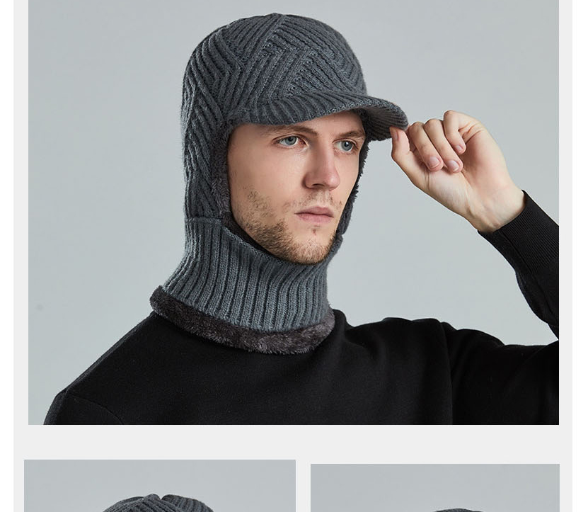 Fashion Grey Short Brim Woolen Knitted Pullover Cap And Scarf Set,Beanies&Others
