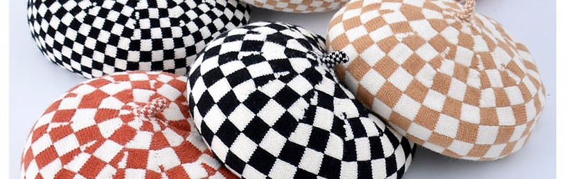 Fashion Small Lattice Khaki Checkerboard Beret,Beanies&Others