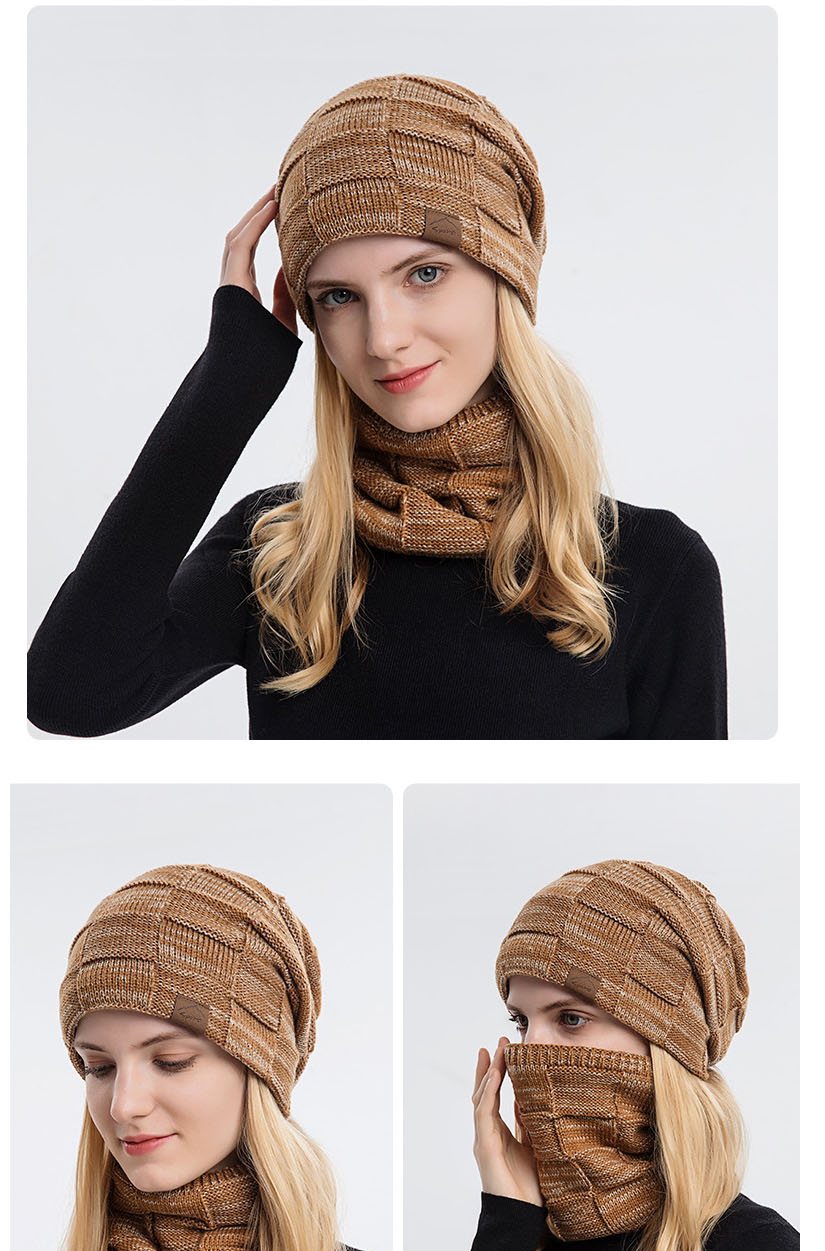 Fashion Grey Woolen Knitted Label Scarf Hat Set,Beanies&Others