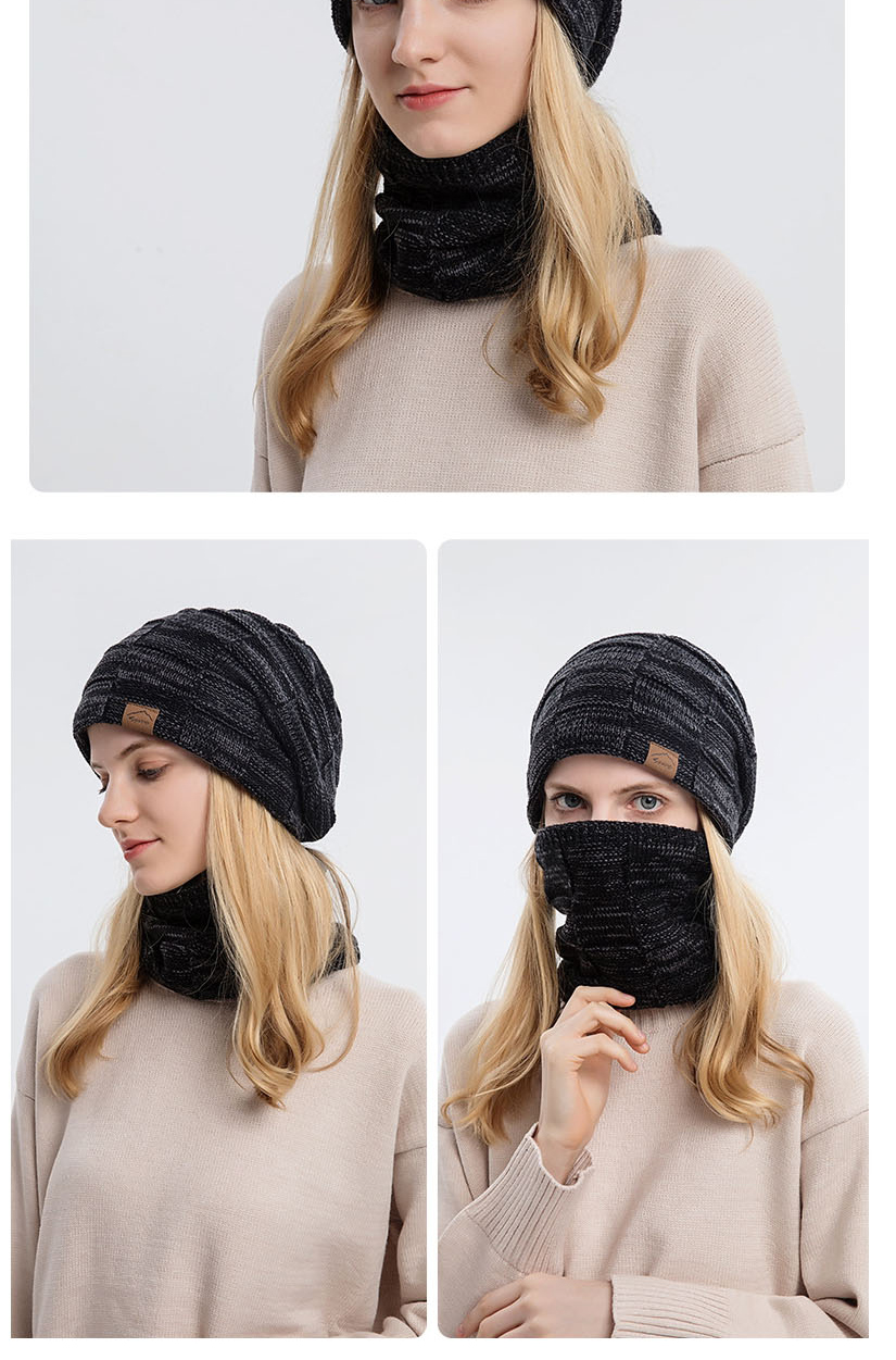 Fashion Black Gray Woolen Knitted Label Scarf Hat Set,Beanies&Others