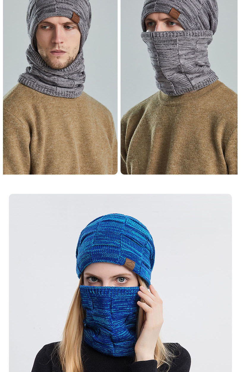 Fashion Blue Woolen Knitted Label Scarf Hat Set,Beanies&Others