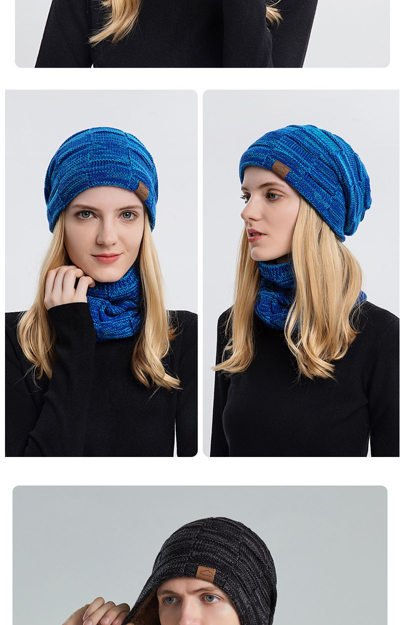 Fashion Blue Woolen Knitted Label Scarf Hat Set,Beanies&Others