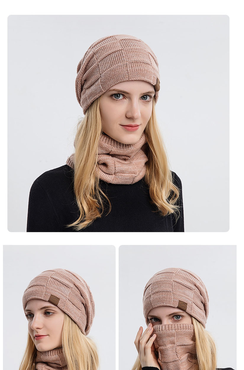 Fashion Pink Woolen Knitted Label Scarf Hat Set,Beanies&Others