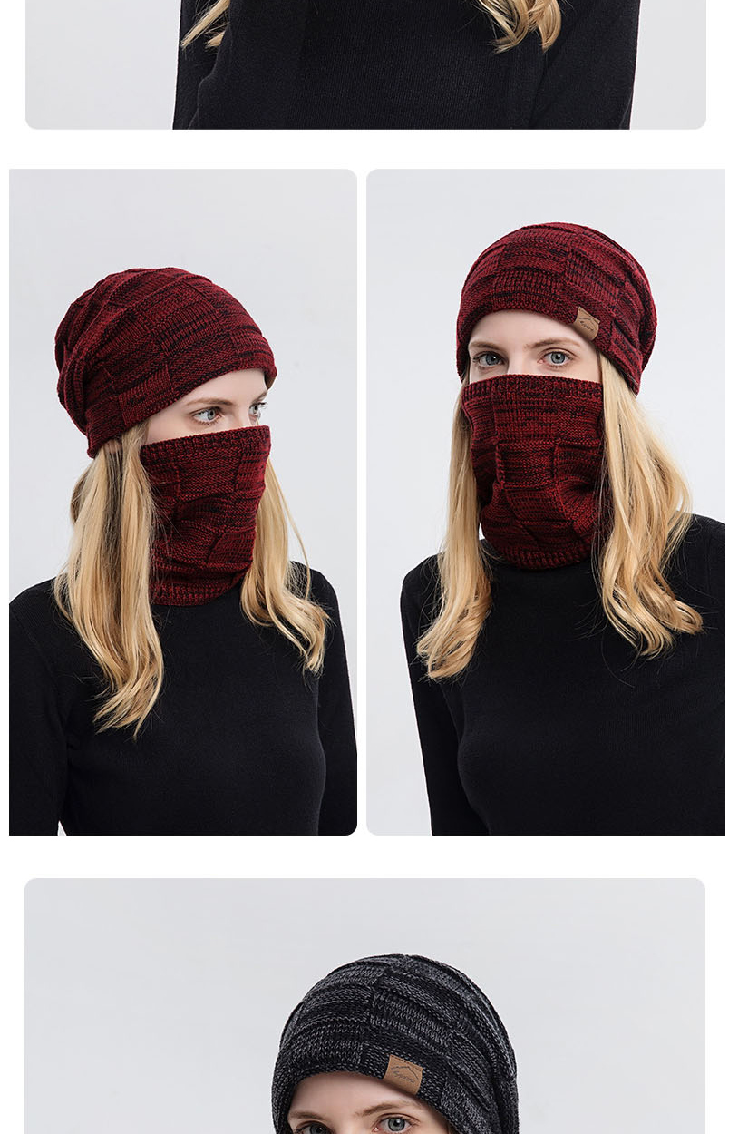 Fashion Wine Red Woolen Knitted Label Scarf Hat Set,Beanies&Others