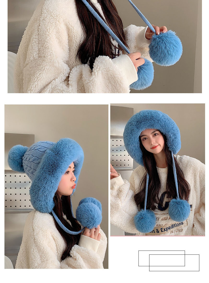 Fashion Blue Wool Knitted Three-ball Cap,Beanies&Others