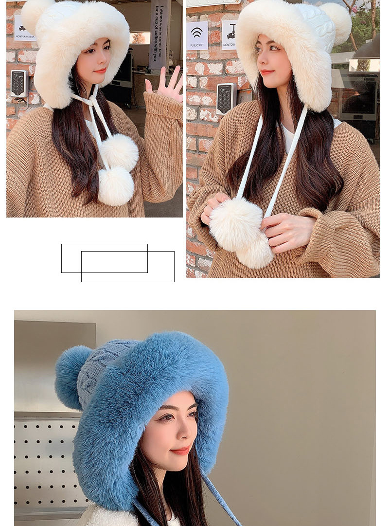 Fashion Blue Wool Knitted Three-ball Cap,Beanies&Others