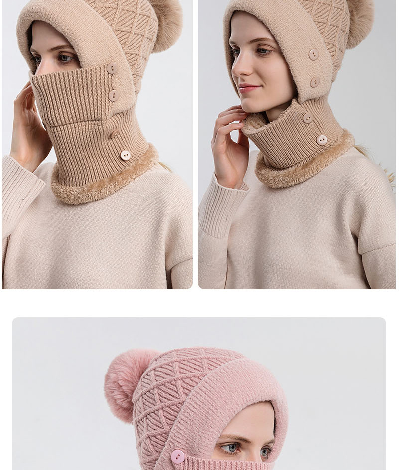 Fashion White Woolen Knitted Button Cap And Scarf Set,Beanies&Others
