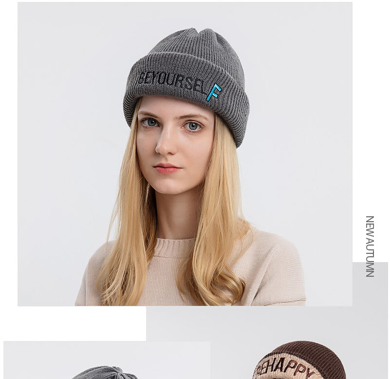 Fashion Coffee Woolen Knit Letter Flanging Cap,Beanies&Others